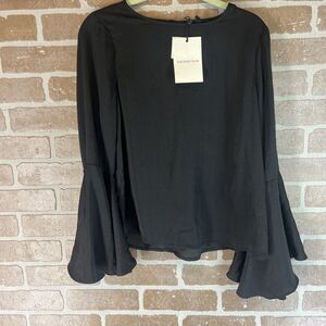 Who What Wear Womens Black  Flance Sleeve Round Neck Blouse Size XS